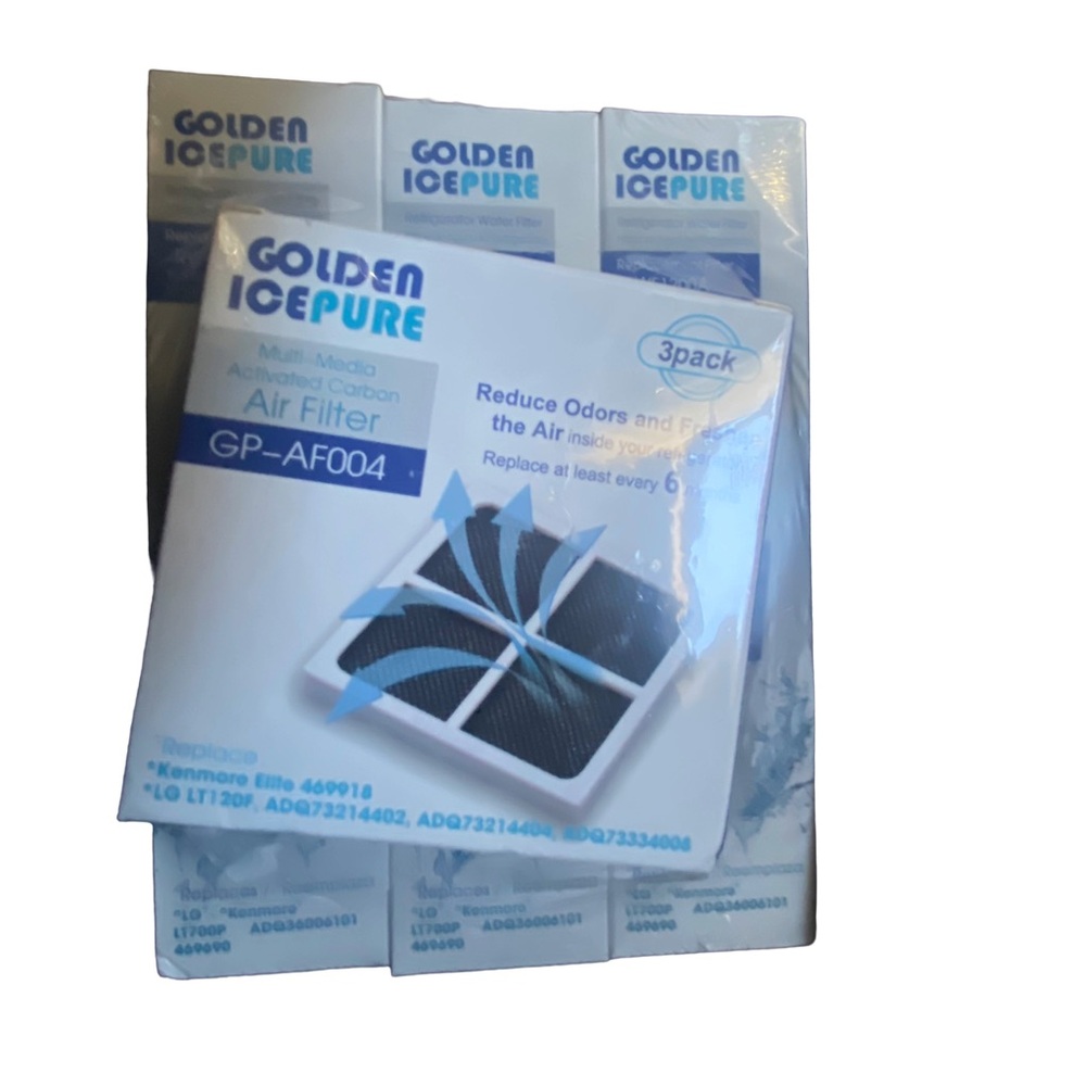 3 Pack ICEPURE RWF1200A Refrigerator Water Filters & 3 Carbon Air Filters AF004